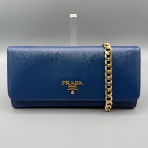 Prada Blue Clutch with Gold Chain